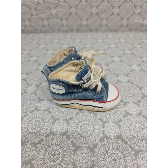 Gerber Baby Shoes Denim High Top Sneakers Infant Pre Walker Crib Shoes 3 - Picture 3 of 9
